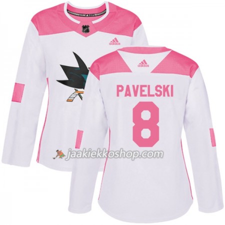 Nainen NHL San Jose Sharks Pelipaita Joe Pavelski 8 Adidas 2017-2018 Valkoinen Vaaleanpunainen Fashion Authentic